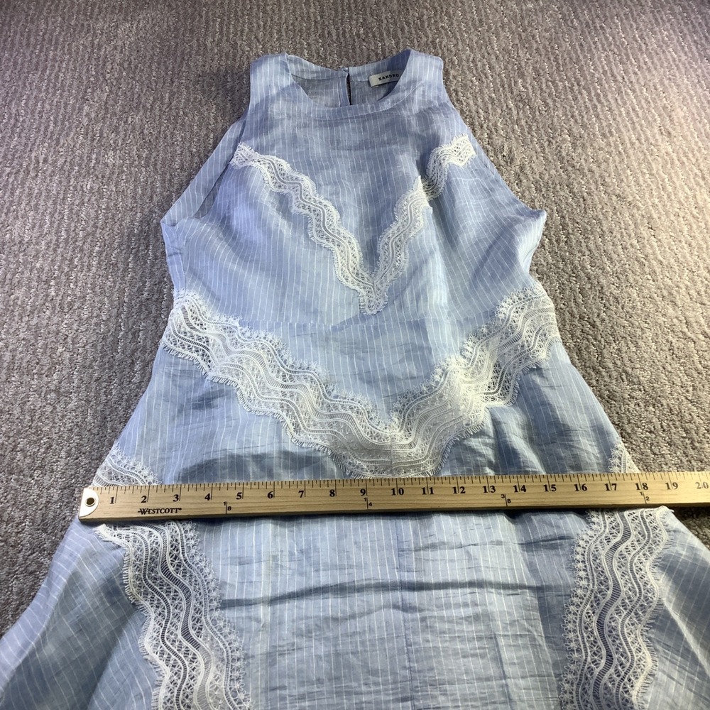 Sandro Nathalie Blue White Pinstripe Linen Lace Midi Dress Size 40 NWT - Picture 16 of 16